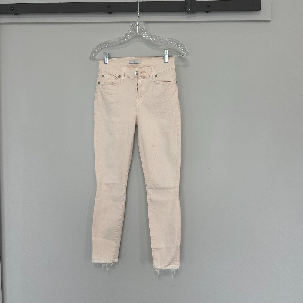 7 for all Mankind light pink raw hem skinny jeans size 24
